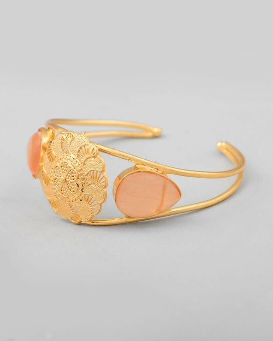 VOJ Gold-Polished Flower Shaped Cuff Bracelet