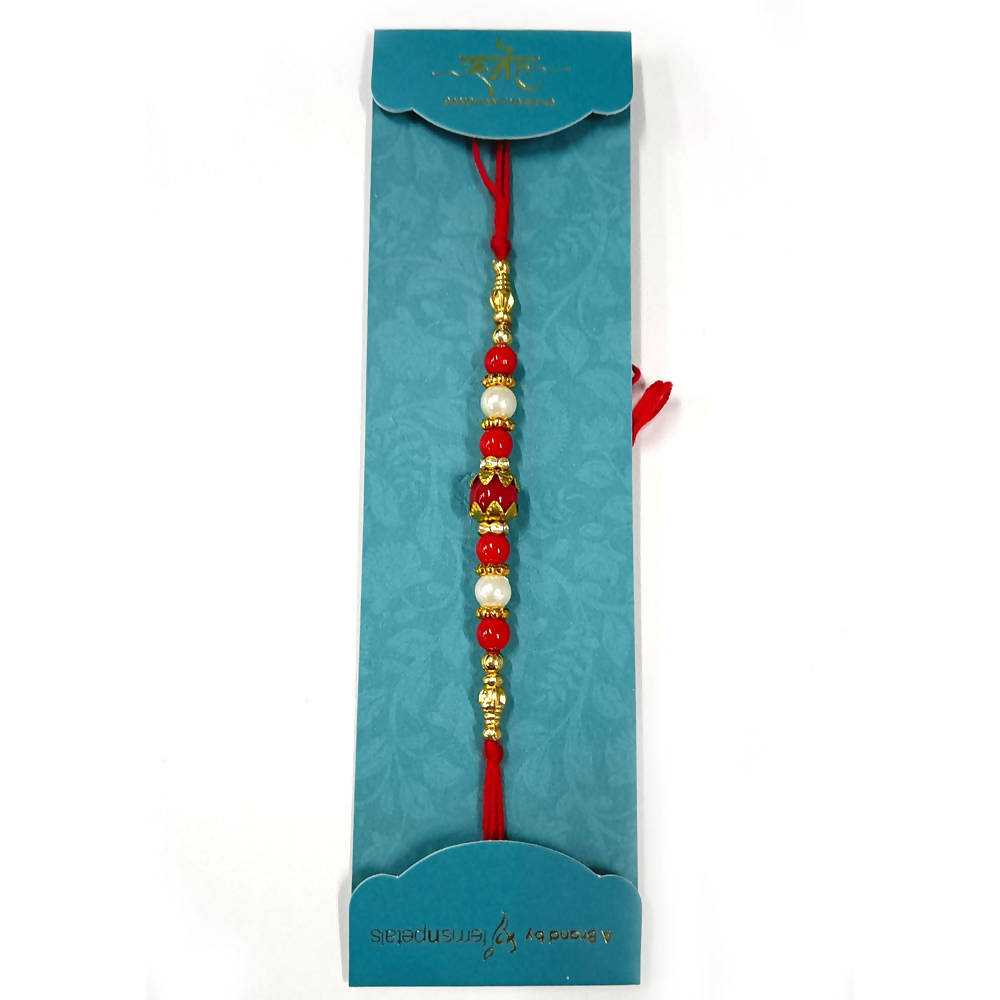 White & Red Stones Rakhi