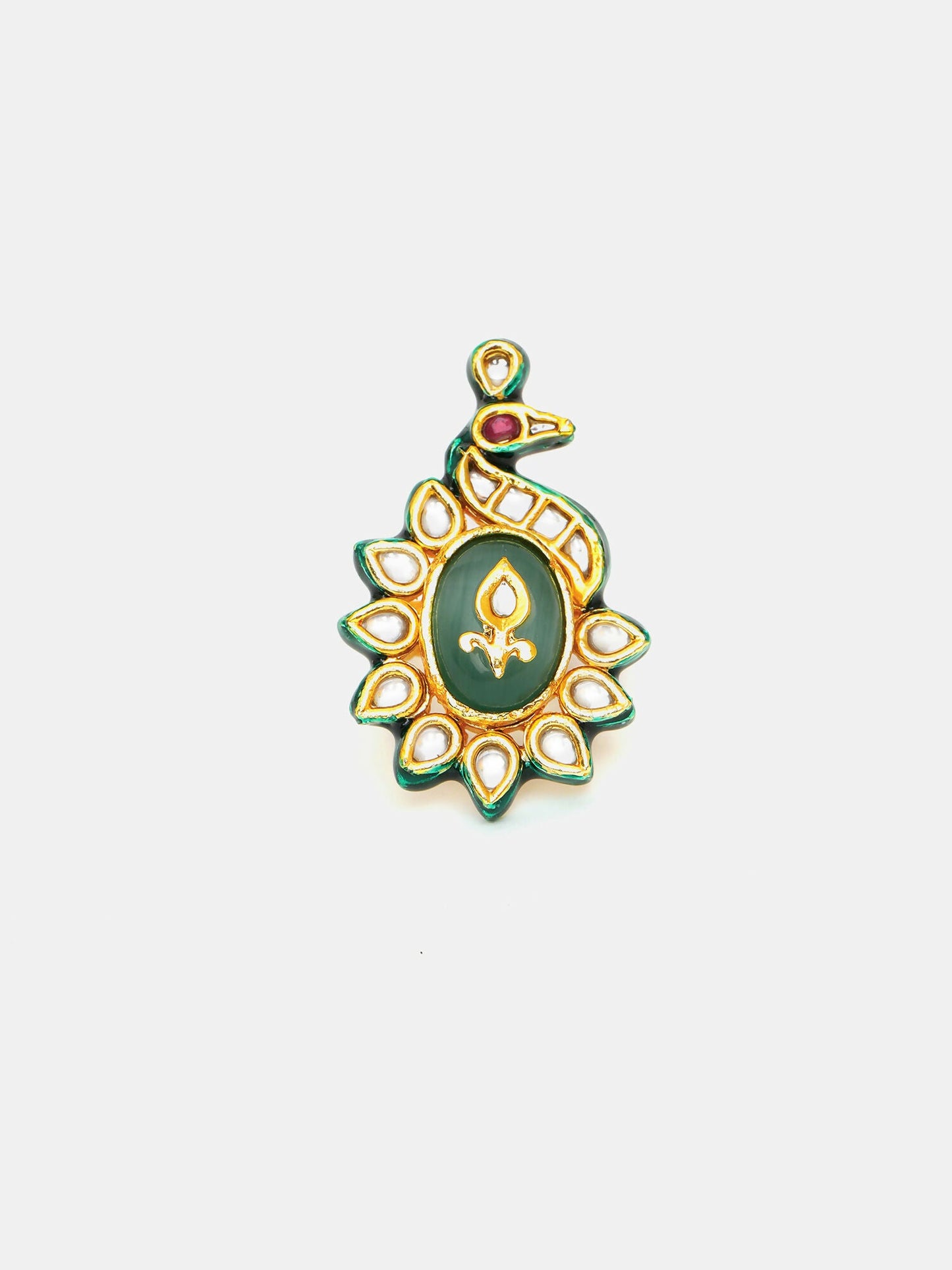 Ruby Raang Gold Polished Green Birdie Kundan Ring | Swadesiicart