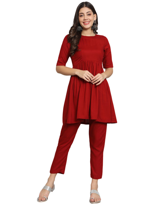 Fab Fashion Cherry Red Co-Ord set - Swadesiicart
