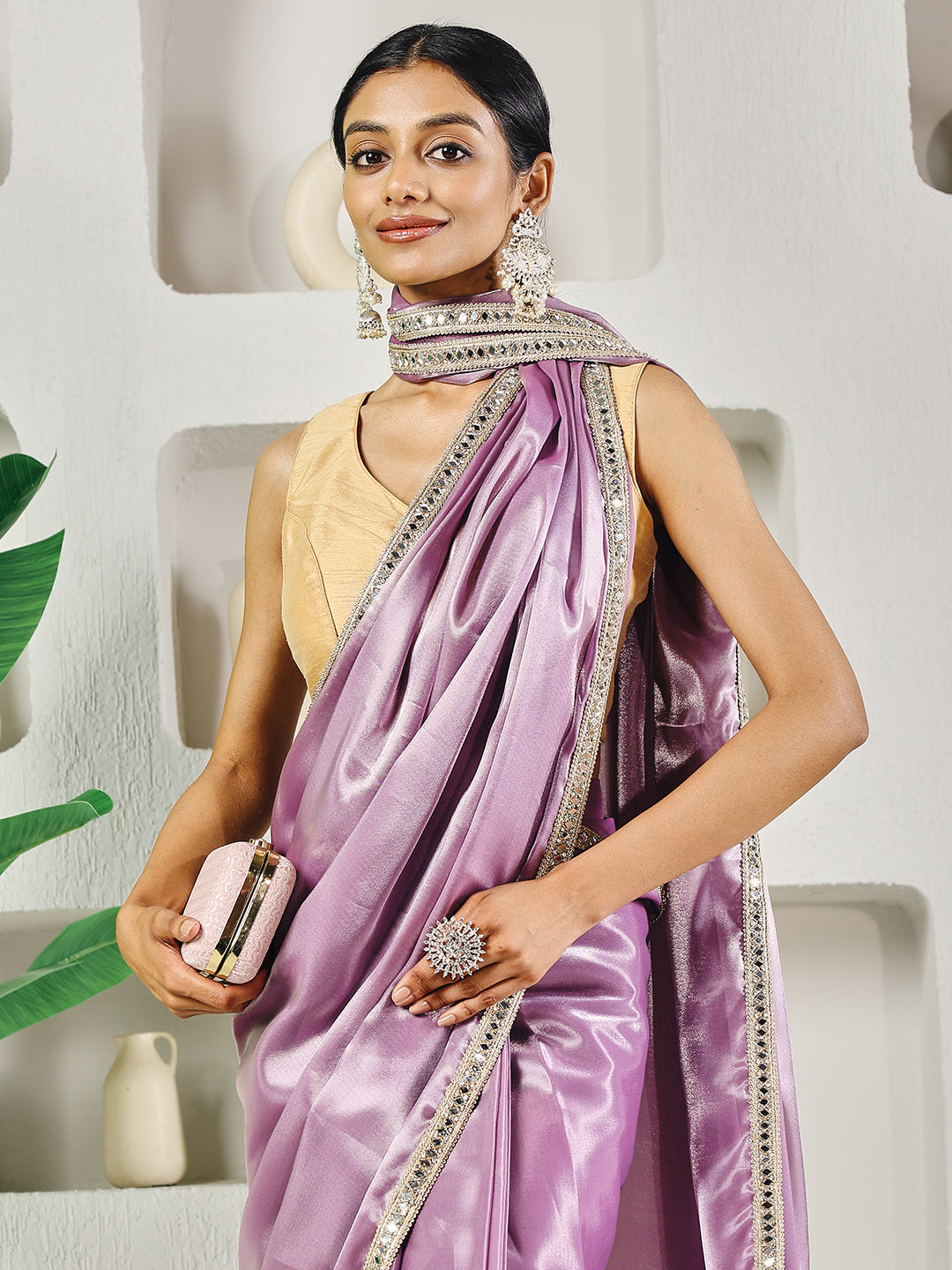 Fab Fashion Light Pink Ready to Wear Saree | Swadesiicart