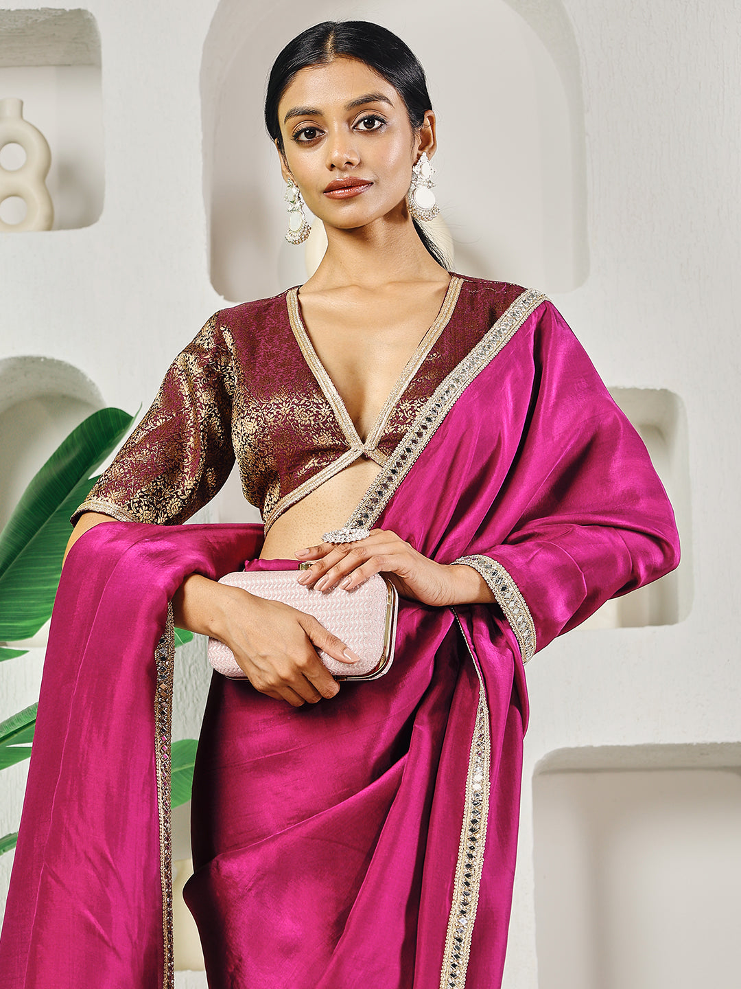 Fab Fashion Dark Purple Solid Ready to Wear Saree With Blouse | Swadesiicart