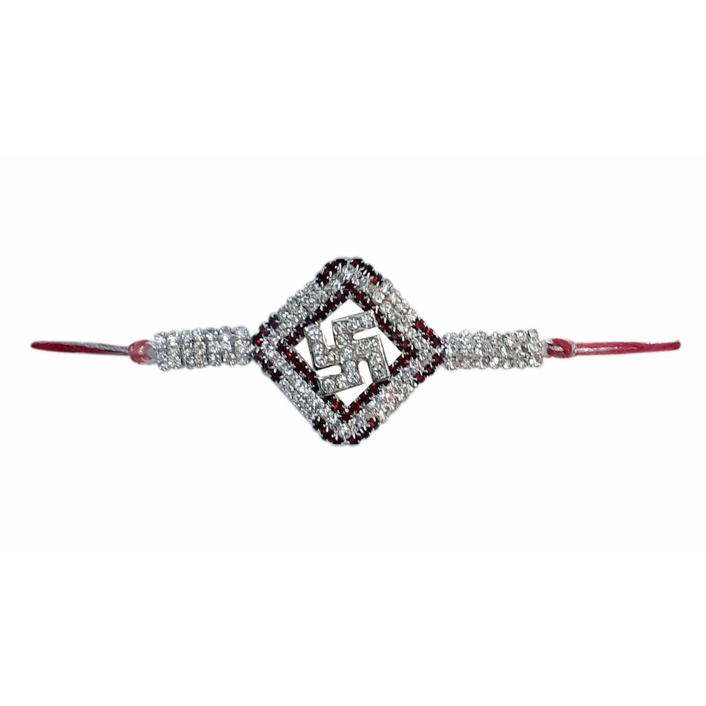 Diamond Shape with White and Red Kundans Rakhi