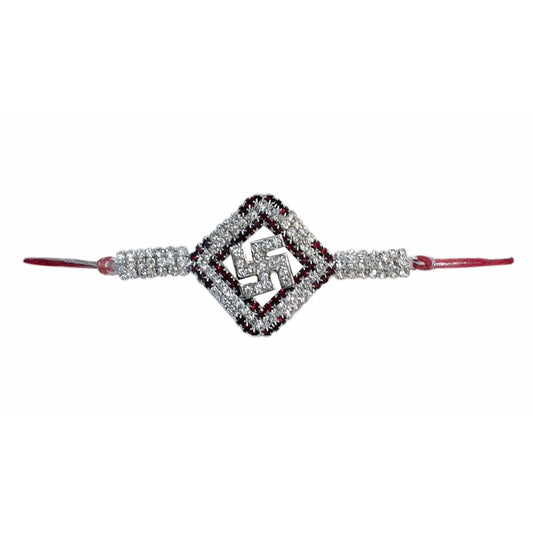 Diamond Shape with White and Red Kundans Rakhi