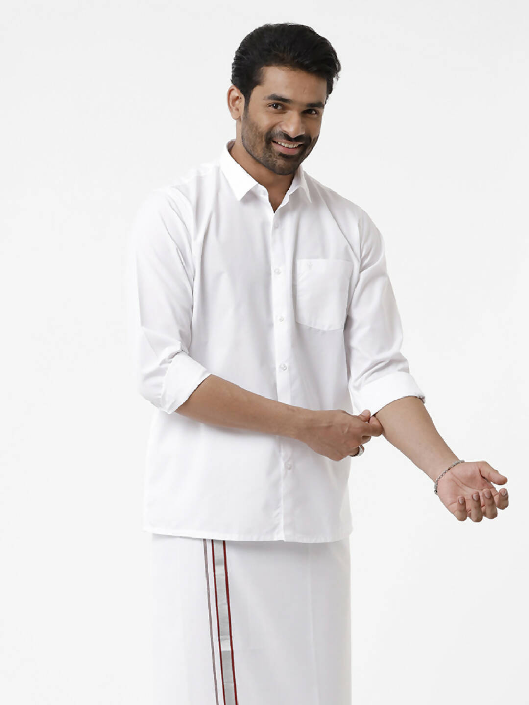 Ramraj Cotton Mens Full Sleeve Formal Poly Cotton White Shirt | Swadesiicart