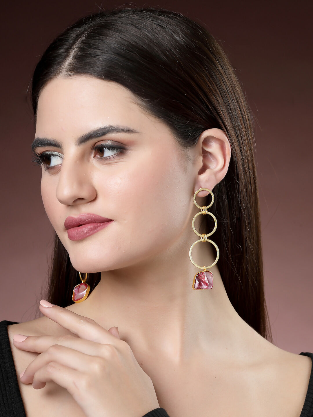 NVR Women's Gold-Polished Mother of Pearl Handcrafted Drop Earrings - Swadesiicart