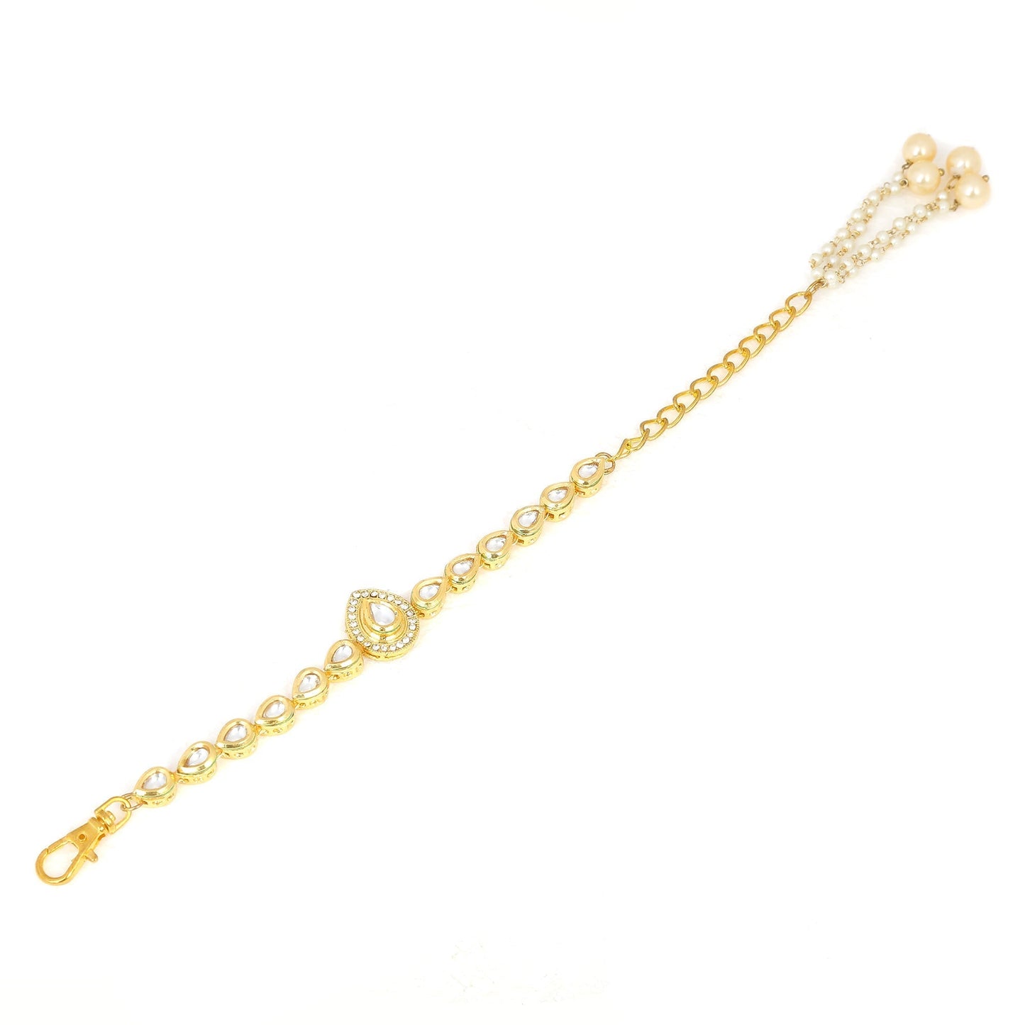 Peryl Women's Handcrafted Gold Kundan Bracelet With Pearls - Swadesiicart