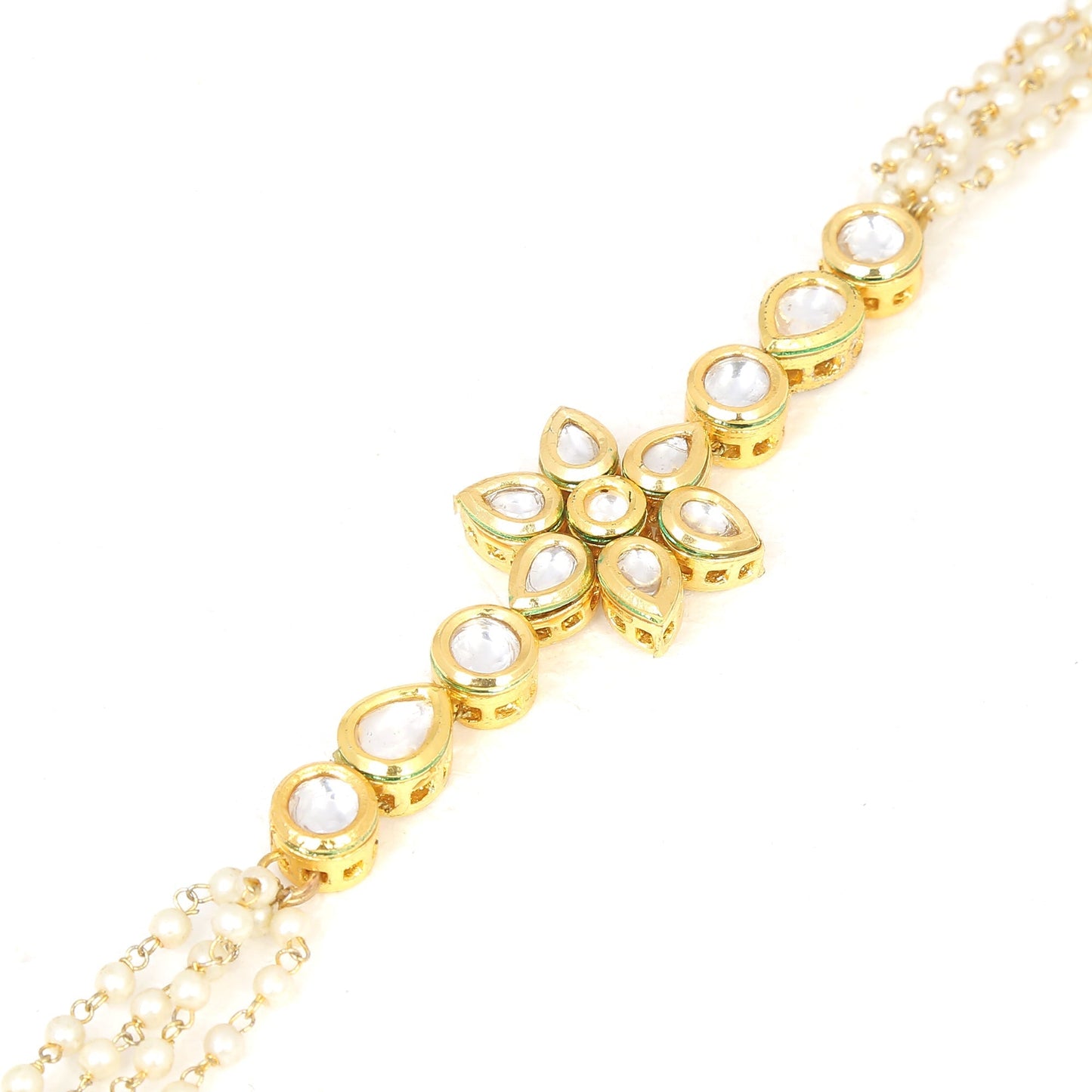 Peryl Women's Floral Kundan Gold Tone Bracelet With Multicolor Beads - Swadesiicart