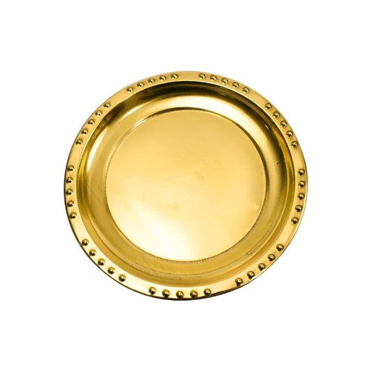 Spillbox Gold-Toned Brass Plain Dotted Thali Pooja Essential | Swadesiicart