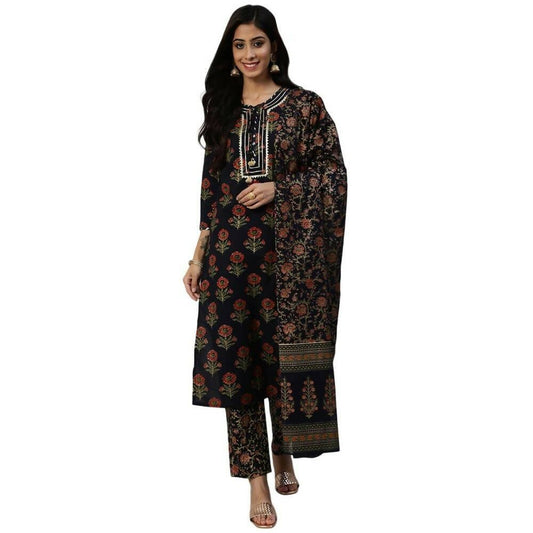 Anubhutee Women's Navy Kurta Churidar with Dupatta Set | Swadesiicart