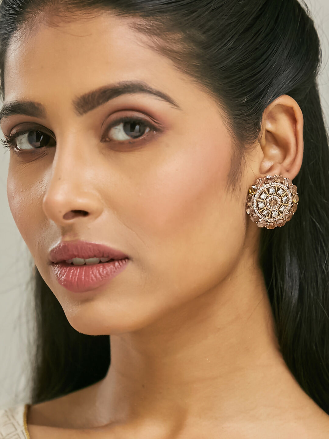 Nuyug 22k Gold Plated Round Stud Earrings | Swadesiicart