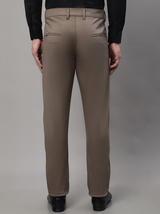 Jainish Men's Dark-Beige Tapered Fit Formal Trousers | Swadesiicart