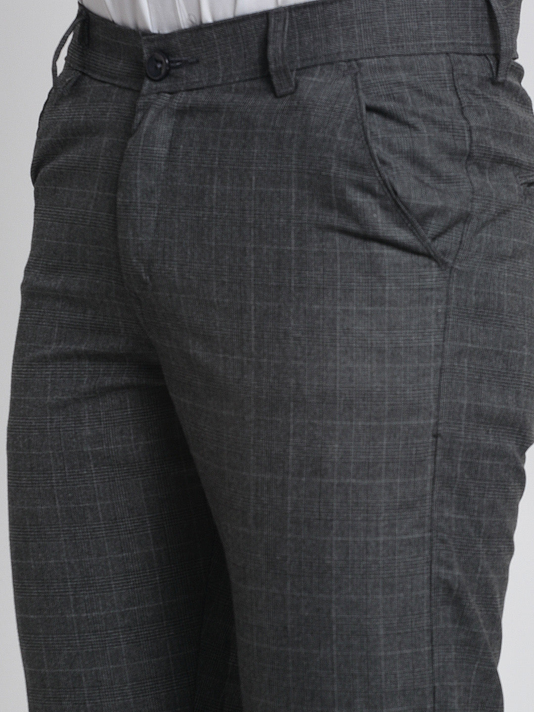 Jainish Men's Charcoal Checked Formal Trousers ( FGP 266Charcoal ) | Swadesiicart