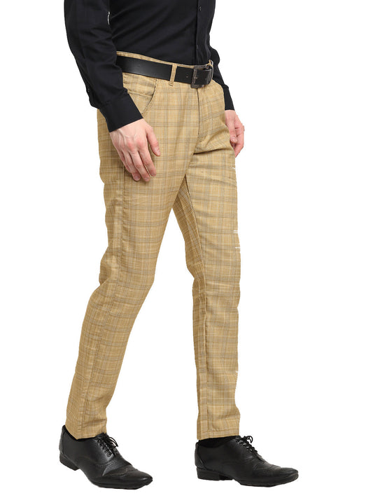 Jainish Men's Beige Cotton Checked Formal Trousers ( FGP 267Beige ) | Swadesiicart