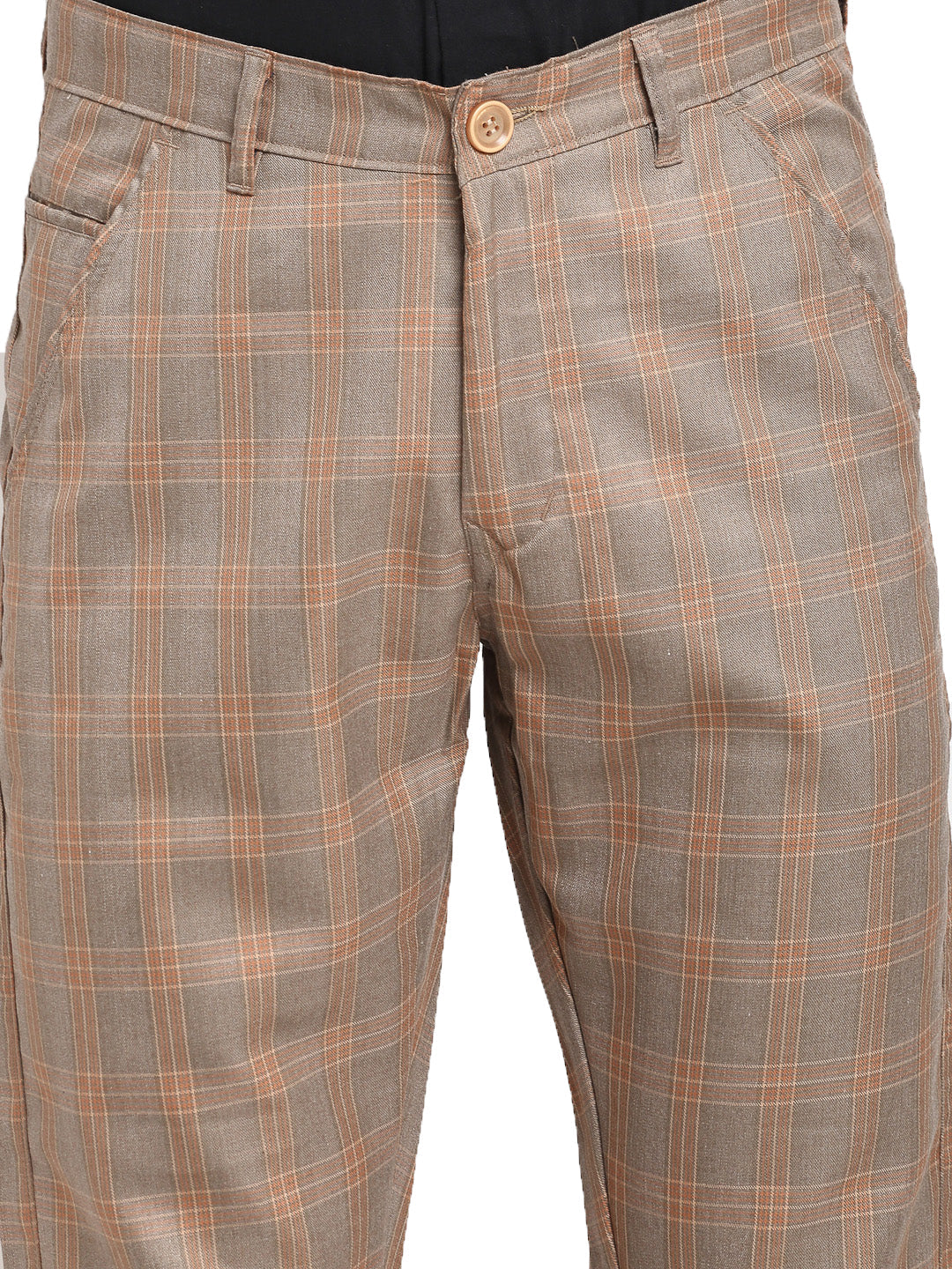Jainish Men's Brown Cotton Checked Formal Trousers ( FGP 267Brown ) | Swadesiicart