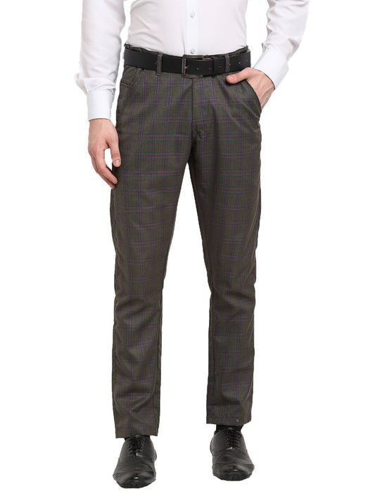 Jainish Men's Black Cotton Checked Formal Trousers ( FGP 267Charcoal ) | Swadesiicart