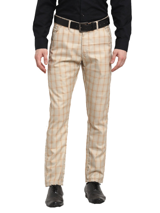 Jainish Men's Cream Cotton Checked Formal Trousers ( FGP 267Cream ) | Swadesiicart
