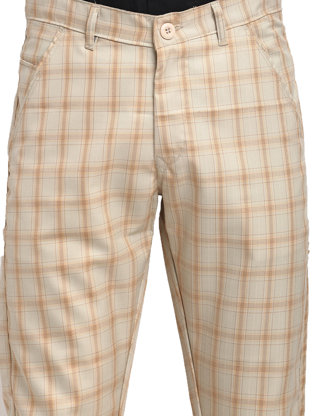 Jainish Men's Cream Cotton Checked Formal Trousers ( FGP 267Cream ) | Swadesiicart