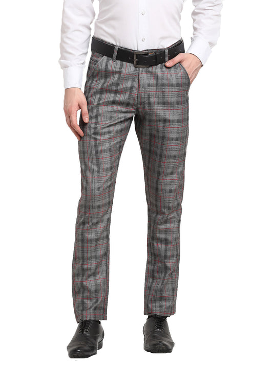 Jainish Men's Grey Cotton Checked Formal Trousers ( FGP 267Grey ) | Swadesiicart