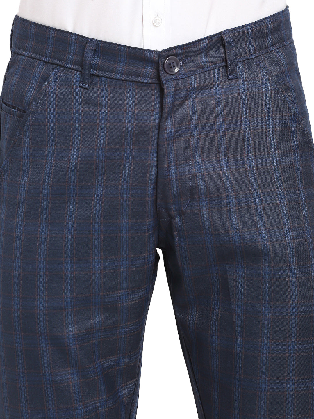 Jainish Men's Navy Blue Cotton Checked Formal Trousers ( FGP 267Navy ) | Swadesiicart