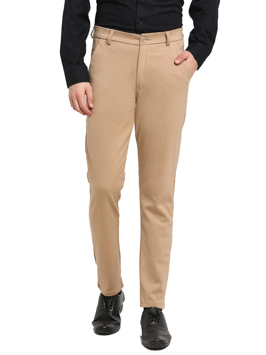 Jainish Men's Beige 4-Way Lycra Tapered Fit Trousers ( FGP 269Beige ) | Swadesiicart