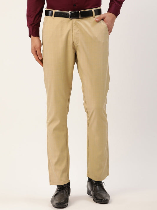 Jainish Men's Beige Checked Formal Trousers ( FGP 270 Beige ) | Swadesiicart