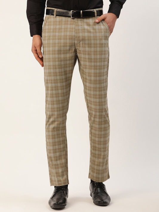 Jainish Men's Beige Tartan Checked Formal Trousers ( FGP 271 Beige ) | Swadesiicart