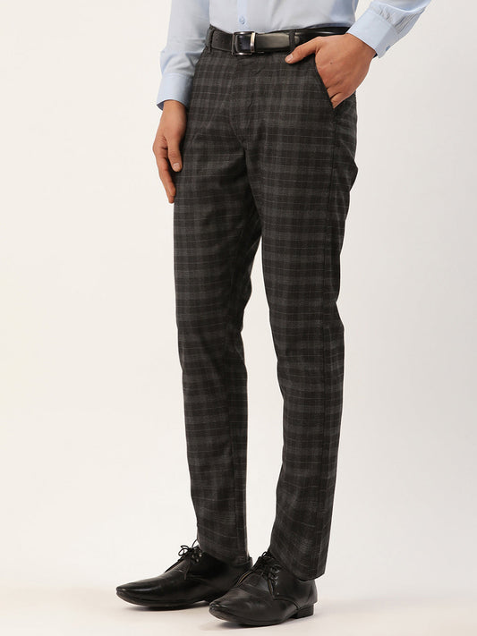Jainish Men's Black Tartan Checked Formal Trousers ( FGP 271 Black ) | Swadesiicart