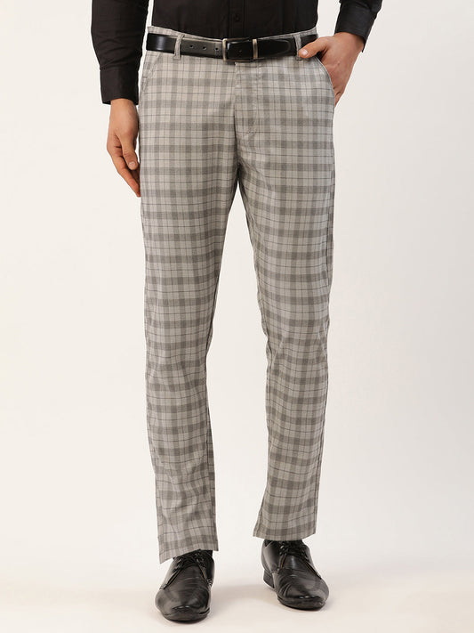 Jainish Men's Grey Tartan Checked Formal Trousers ( FGP 271 Grey ) | Swadesiicart
