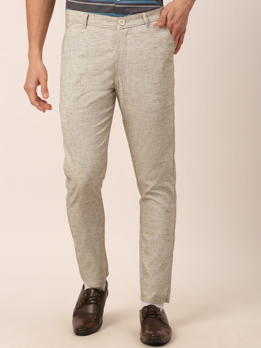 Jainish Men's Beige Linan Cotton Formal Trousers ( FGP 273 Beige ) | Swadesiicart