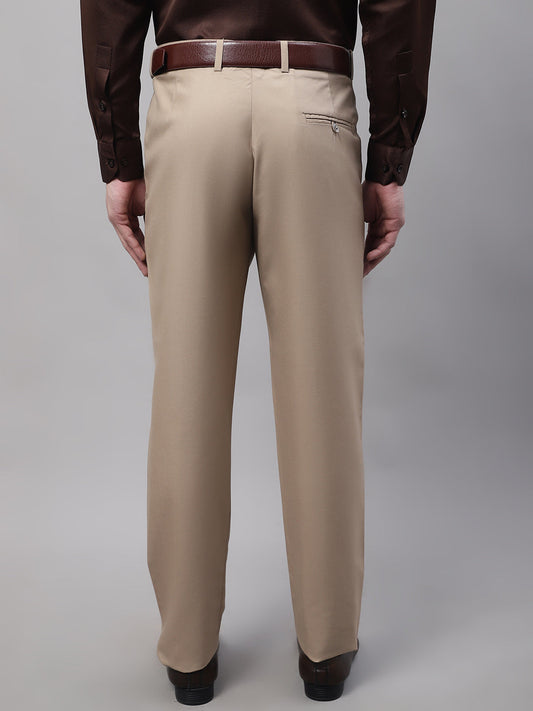 Jainish Men's Beige Tapered Fit Formal Trousers | Swadesiicart
