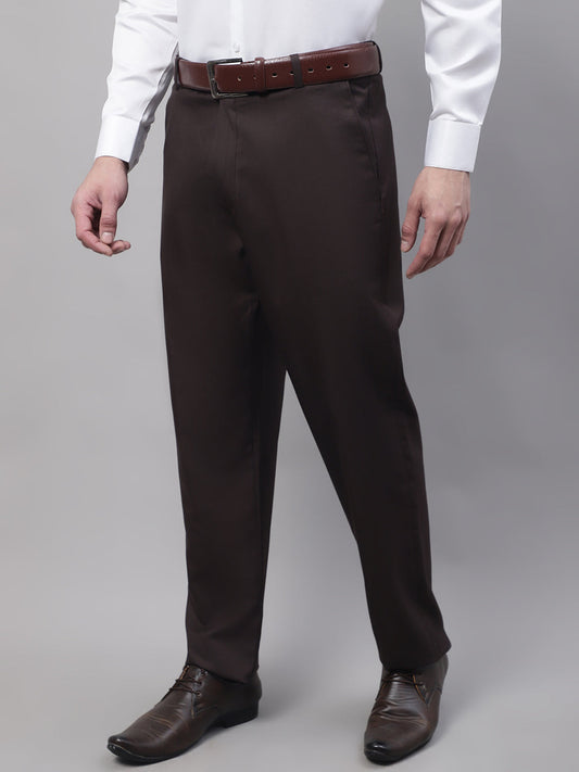 Jainish Men's Coffee Tapered Fit Formal Trousers | Swadesiicart