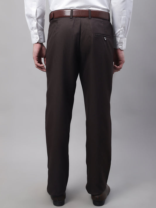 Jainish Men's Coffee Tapered Fit Formal Trousers | Swadesiicart