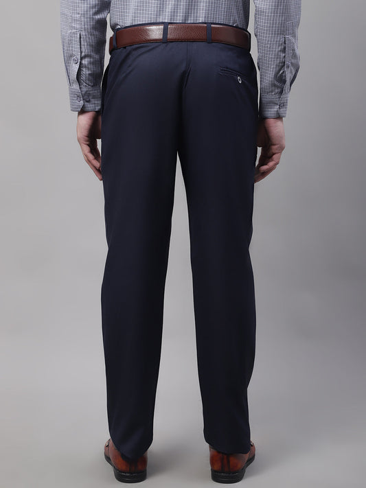 Jainish Men's Navy Tapered Fit Formal Trousers | Swadesiicart