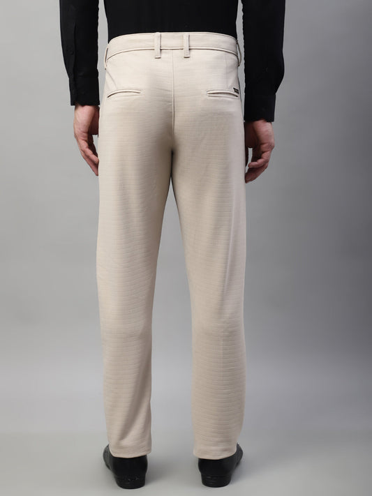 Jainish Men's Cream Tapered Fit Formal Trousers | Swadesiicart