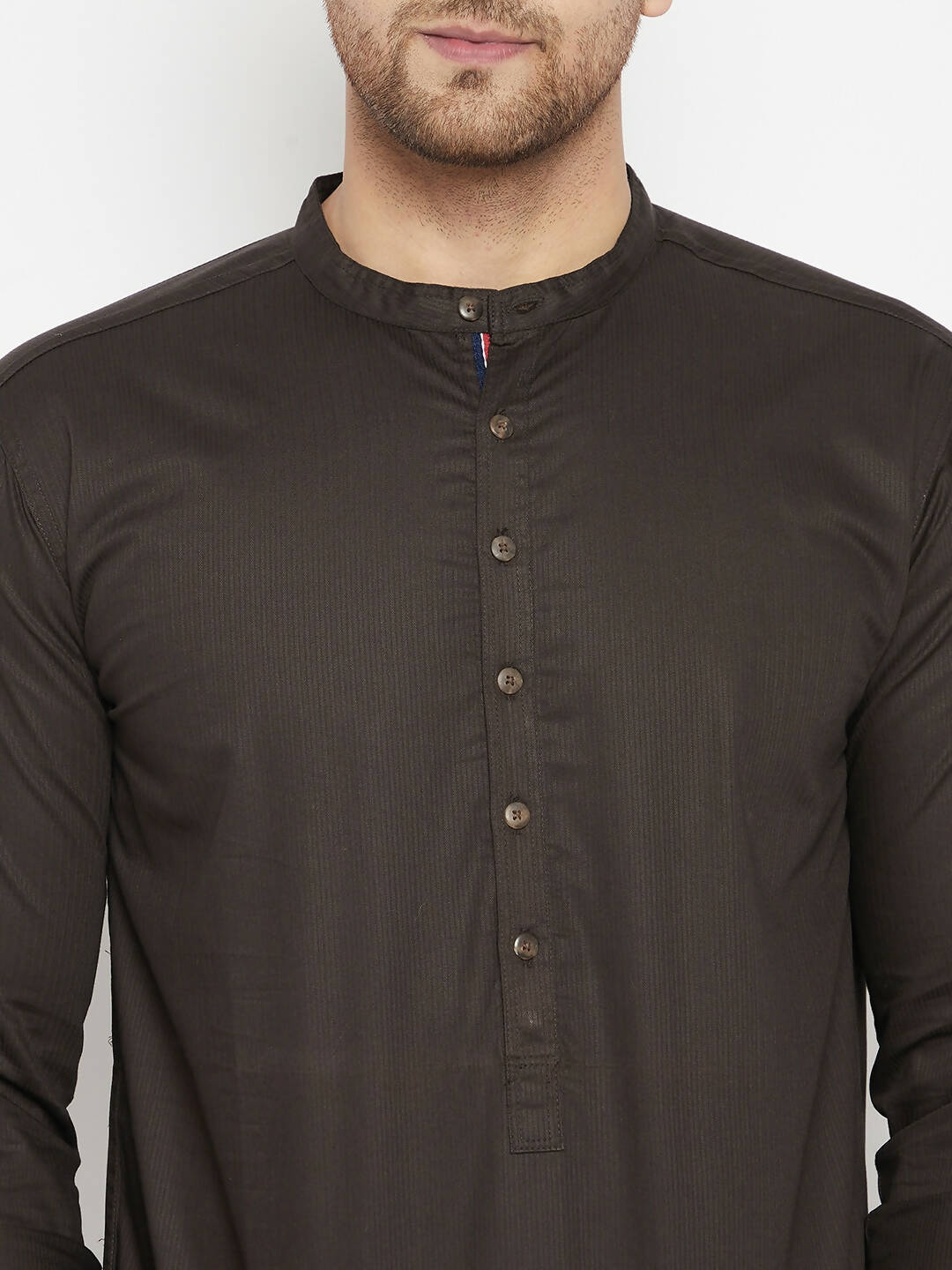 Even Apparels Brown Pure Cotton short Men's Kurta With Band Collar | Swadesiicart