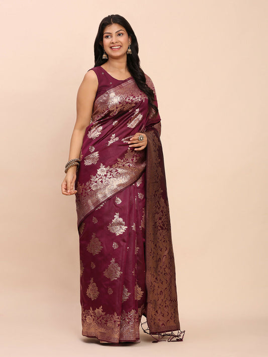Astita Banarasi Silk Purple Saree | Swadesiicart