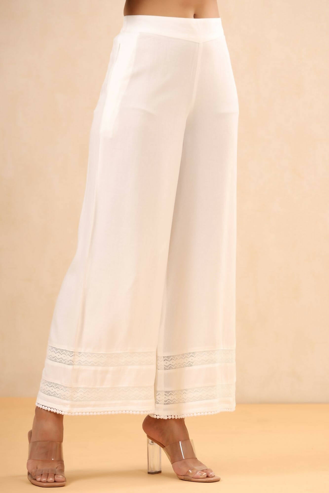 Juniper Women White Rayon Solid Straight Palazzo