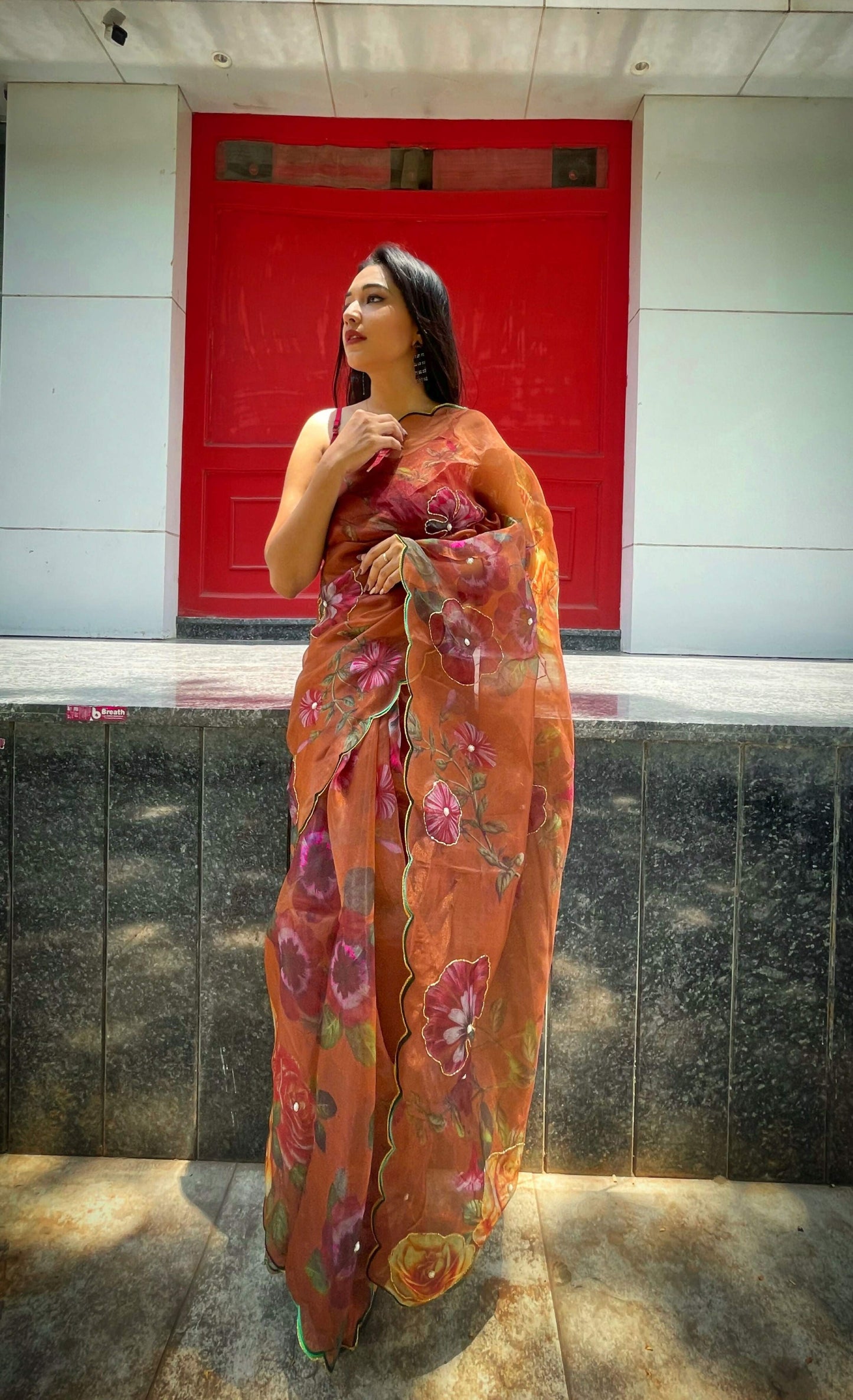 Vamsee Brijbala Mustard Organza Saree - Swadesiicart