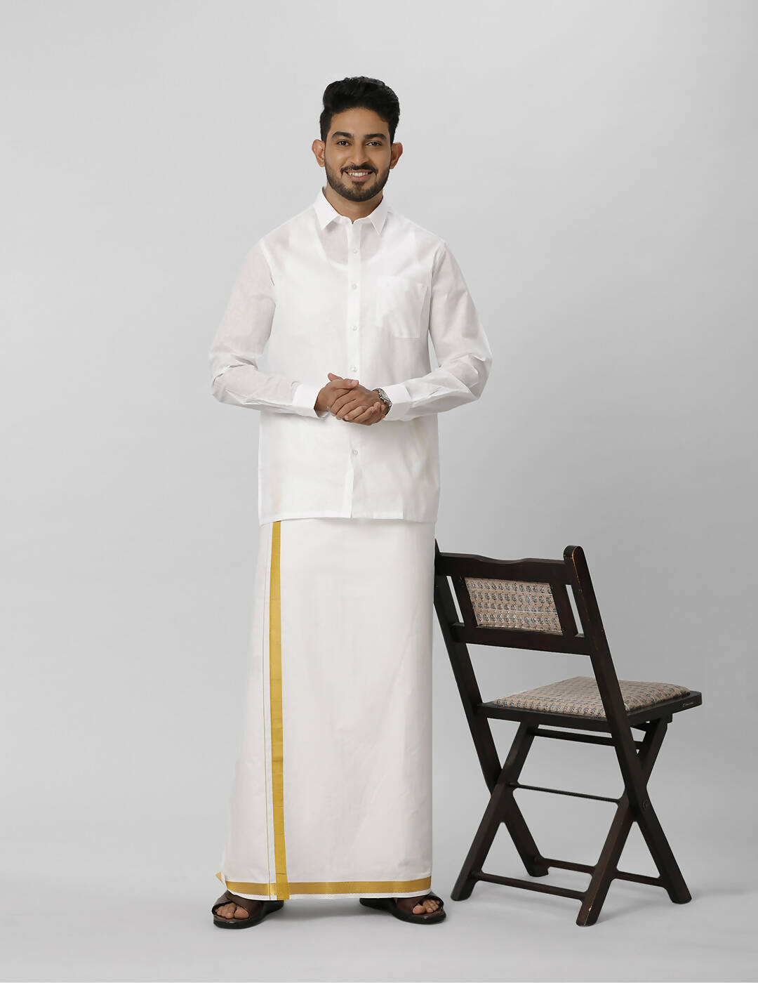 Ramraj Cotton Mens Full Sleeve Formal Poly Cotton White Shirt | Swadesiicart