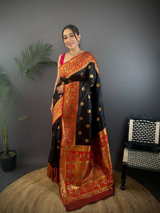 Joban Fashion Red Butti Banarasi Silk Sarees | Swadesiicart