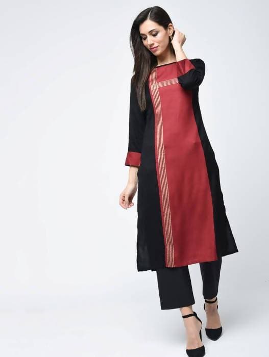 Aniyah Rayon Block Printed Red Color Straight Kurta (AN-115K) - Swadesiicart