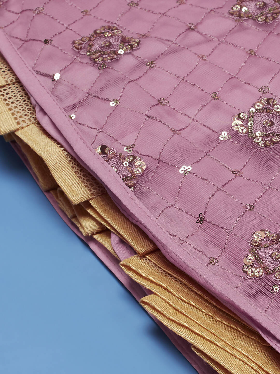 House of Panchhi Pink Net Sequinse Embroidered Lehenga & Blouse with Dupatta | Swadesiicart