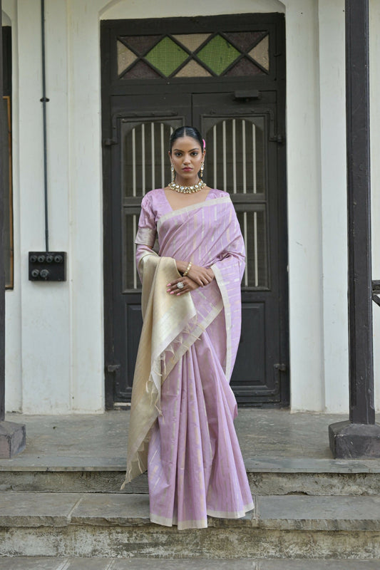 Vishnu Weaves Women's Purple Premium Tussar Silk Saree with Blouse - Swadesiicart