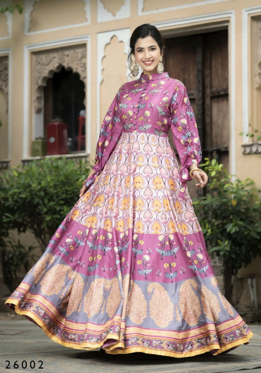 Wedding Designer Purple Soft Dola Silk Anarkali suit with Dupatta - Samanta - Swadesiicart