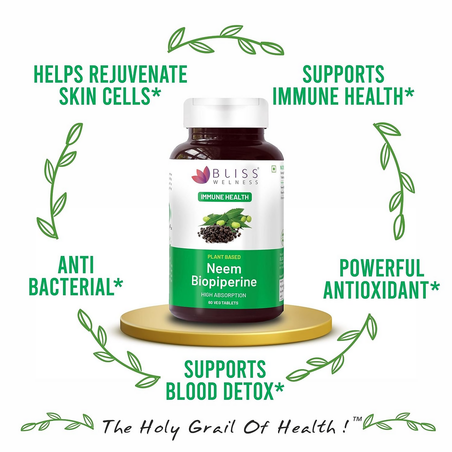 Bliss Welness Neem Biopiperine Tablets - Swadesiicart