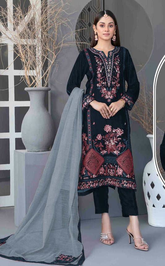 Anaita Navy Blue Velvet Suit with Embroidery Sequence Work - Swadesiicart