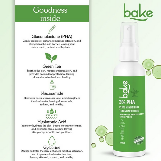Bake 3% Pha Pore Minimising Toner With Gluconolactone & Niacinamide For Open Pores & Acne | Swadesiicart