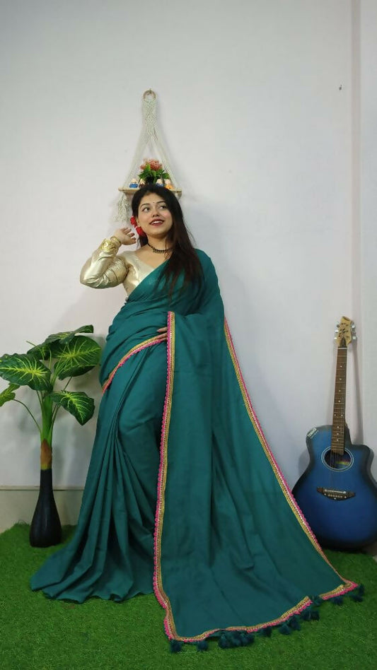 Exclusive Collection Beautiful Khadi Cotton Handloom Saree With Beautiful Zari Border - Green - Swadesiicart