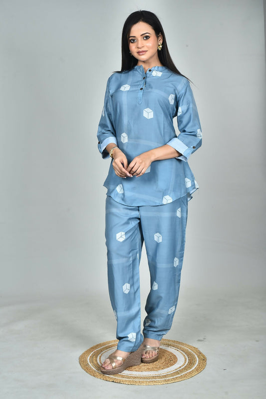 Morchari Digital Print Semi Muslin Co-Ord Set Top & Trouser-Multicolor - Swadesiicart